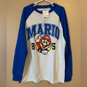 Mario Hybrid Apparel Nintendo M 10/12 Long Sleeve Shirt Super Mario 85 Blue NEW